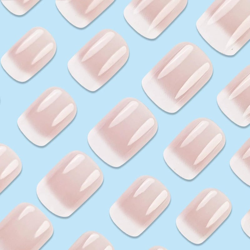 juggssa Short Square Press on Nails French Fake Nails Ombre Acrylic Nails Press on Full Cover Glossy Glue on Nails Artificial Stick on Nail for Women Manicure Decoration 24PCS - Image 3